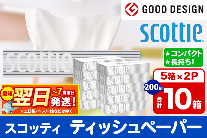 ティッシュペーパー スコッティ 200組 10箱(5箱×2パック) ティッシュ 秋田市オリジナル 最短翌日発送