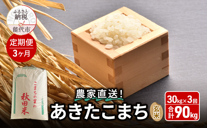 3カ月 定期便 秋田県産 あきたこまち 30kg 令和7年産  玄米 [ ご飯 ブランド米 おにぎり 本場 お米 産地直送 おこめ ごはん 秋田県 秋田 能代市 保坂米穀店  ]