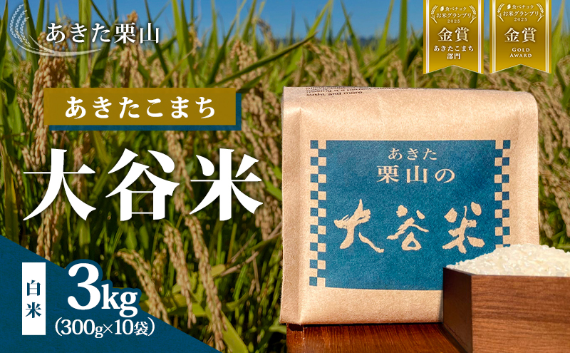 食べチョク金賞受賞 米 あきたこまち 300g×10袋 計3kg 令和7年産 あきた栗山 大谷米 白米 精米 こめ お米 おこめ 令和7年 単一原料米 ごはん 秋田県 能代市 お試し