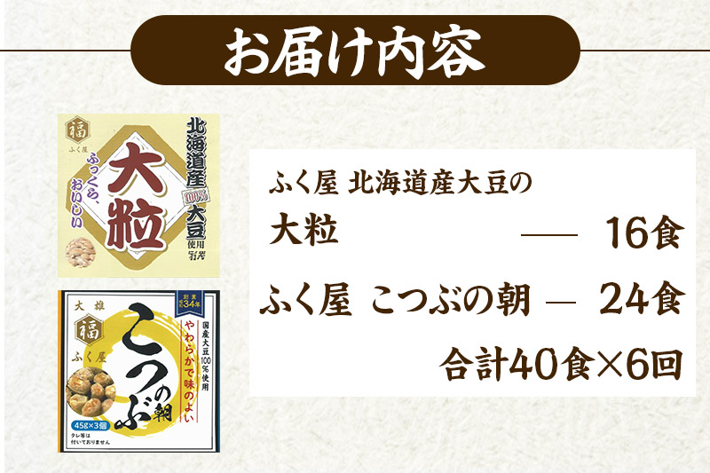 《定期便6ヶ月》ふく屋 納豆2種セット(大粒・こつぶ) 計40食入(大粒×16食／こつぶ×24食)