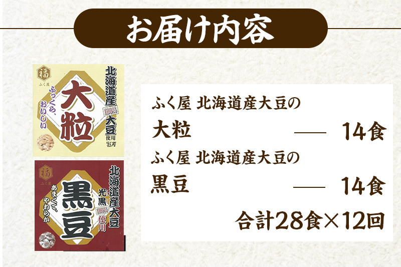 《定期便12ヶ月》ふく屋 納豆2種セット(大粒・黒豆) 計28食入(各14食)