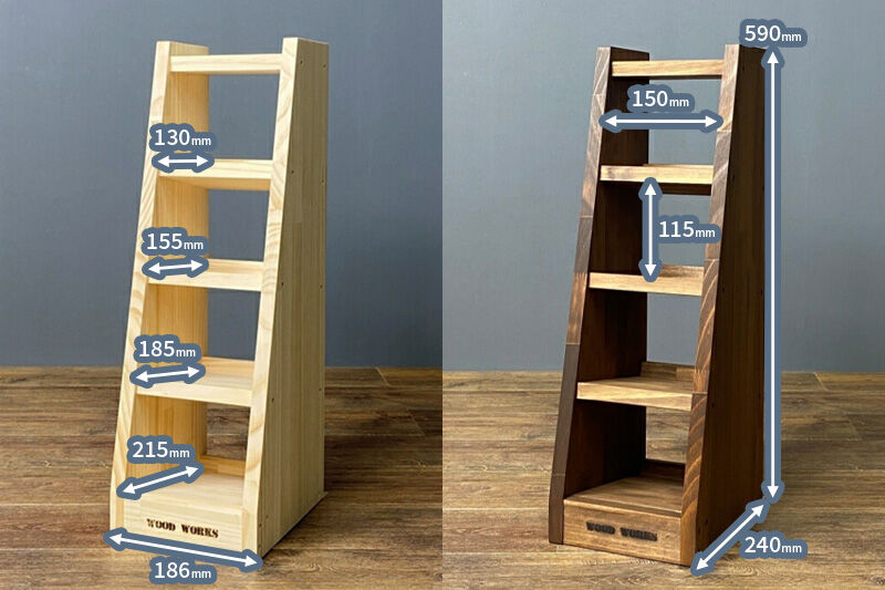 WOOD WORKS マガジン ( 弾倉 ) ラック 4段【本体:ライトブラウン×ブラックウッド】完成品 [WOOD WORKS ウッドワークス 日本製 サバゲー ミリタリー 飾る 収納 インテリア マガジン ラック]