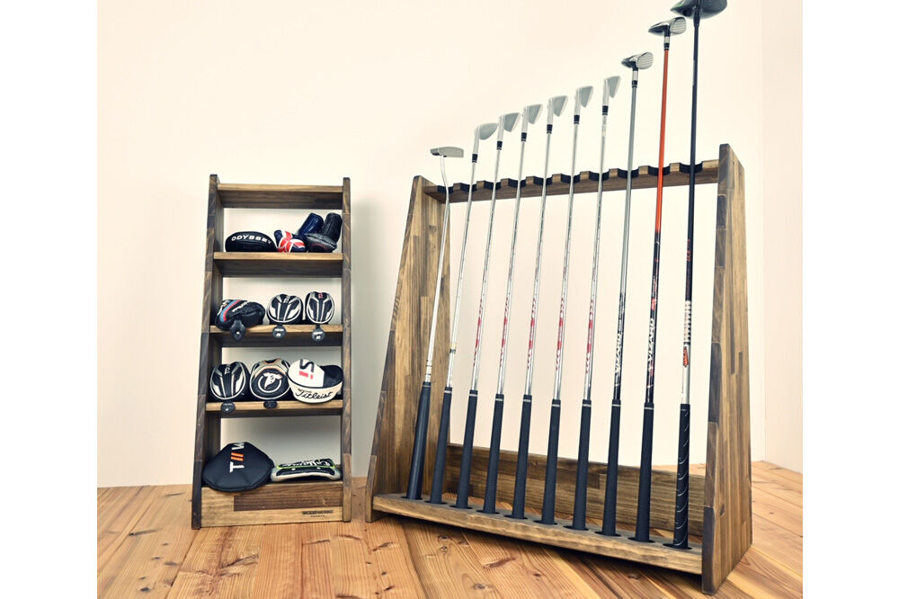 WOODWORKS ゴルフクラブスタンド10本掛け 【本体カラー：ダークブラウン】完成品 [ゴルフクラブスタンド 木製 日本製 10本 ゴルフクラブ収納 ゴルフスタンド クラブホルダー ウッドラック ゴルフ用品収納 ゴルフインテリア ゴルフバー WOODWORKS]