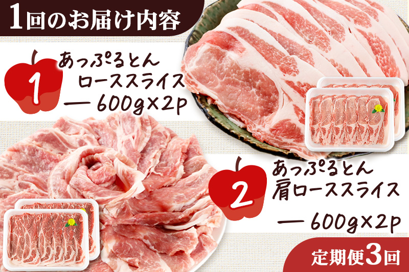 《定期便3ヶ月》 秋田県横手市産 あっぷるとん ローススライス＆肩ローススライス詰合せ 合計2.4kg（600g×各2パック） 豚肉