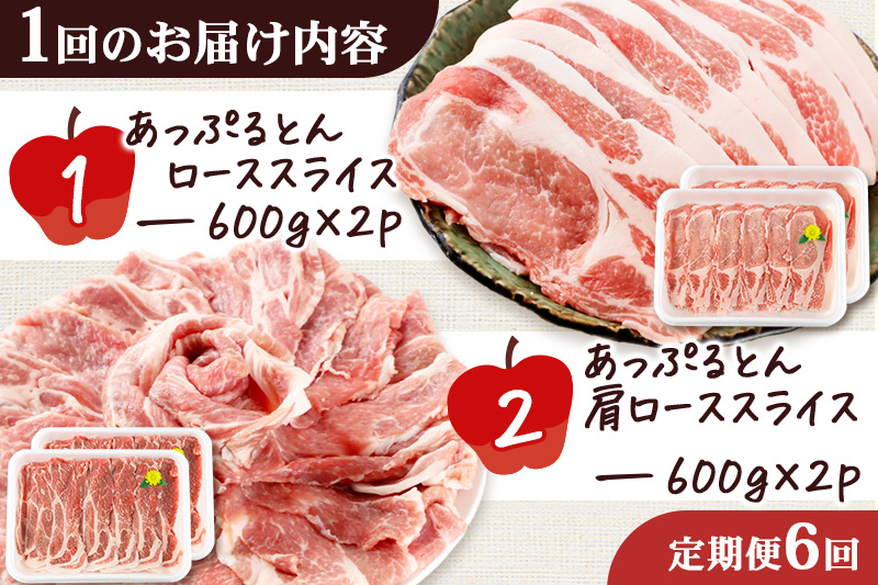 《定期便6ヶ月》 秋田県横手市産 あっぷるとん ローススライス＆肩ローススライス詰合せ 合計2.4kg（600g×各2パック） 豚肉