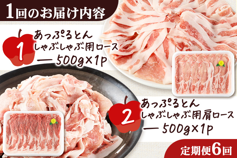 《定期便6ヶ月》 あっぷるとん しゃぶしゃぶ用ロース＆しゃぶしゃぶ用肩ロース詰合せ 合計約1kg（500g×各1パック） 豚肉
