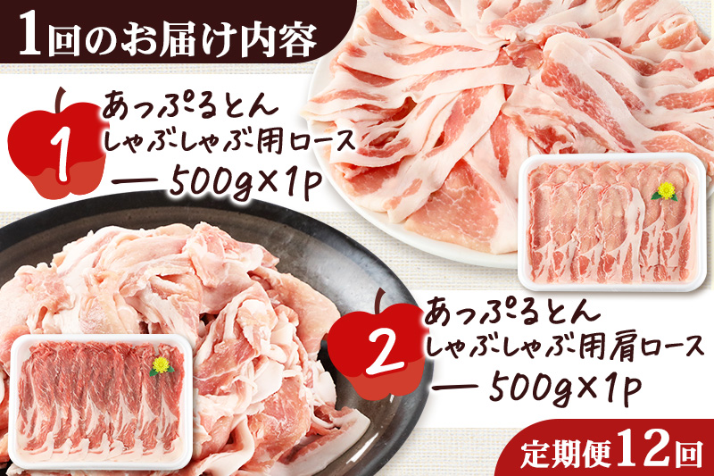 《定期便12ヶ月》 あっぷるとん しゃぶしゃぶ用ロース＆しゃぶしゃぶ用肩ロース詰合せ 合計約1kg（500g×各1パック） 豚肉