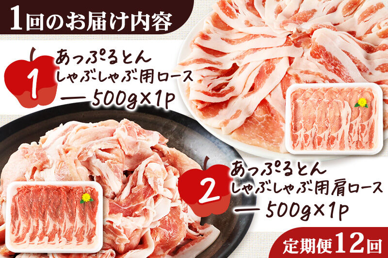 《定期便12ヶ月》 あっぷるとん しゃぶしゃぶ用ロース＆しゃぶしゃぶ用肩ロース詰合せ 合計約1kg（500g×各1パック） 豚肉 [ブランド豚 あっぷるとん 豚肉 ぶた肉 ブタ肉 セット 詰め合わせ 詰合せ しゃぶしゃぶ しゃぶしゃぶ用 ロース 肩ロース スライス 秋田県 横手市 12か月 12ヵ月 12カ月 12ケ月]