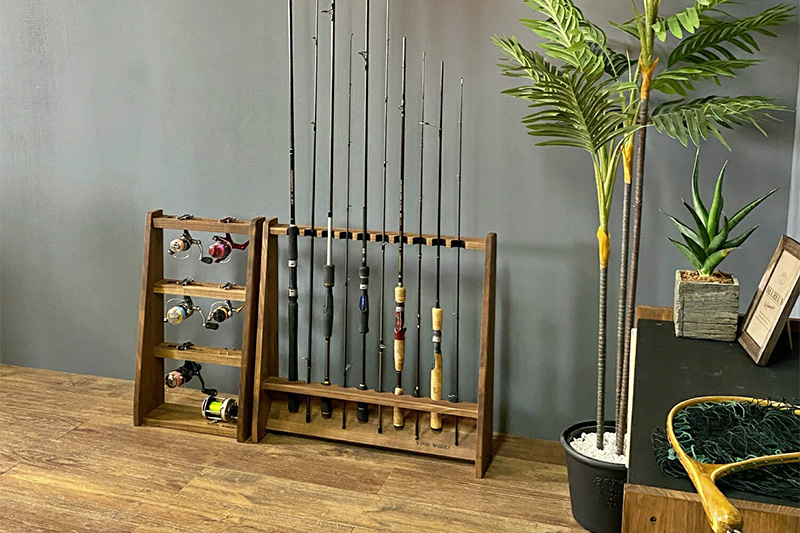 ロッドスタンド 片面10本用【本体：ブラウン】【フェルト：ブラック】