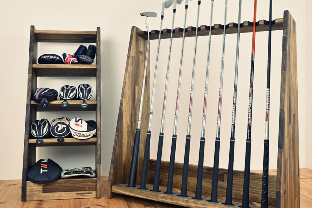 WOODWORKS ヘッドカバー＆マルチラック 【本体カラー：ダークブラウン】完成品 [ゴルフ ヘッドカバー 収納ラック 木製 ゴルフ用品 収納 ゴルフラック ゴルフ収納棚 ヘッドカバー収納 ディスプレイラック ゴルフグッズ収納 シミュレーションゴルフ]