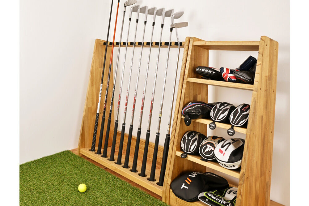 WOODWORKS ヘッドカバー＆マルチラック 【本体カラー：ライトブラウン】完成品 [ゴルフ ヘッドカバー 収納ラック 木製 ゴルフ用品 収納 ゴルフラック ゴルフ収納棚 ヘッドカバー収納 ディスプレイラック ゴルフグッズ収納 シミュレーションゴルフ]