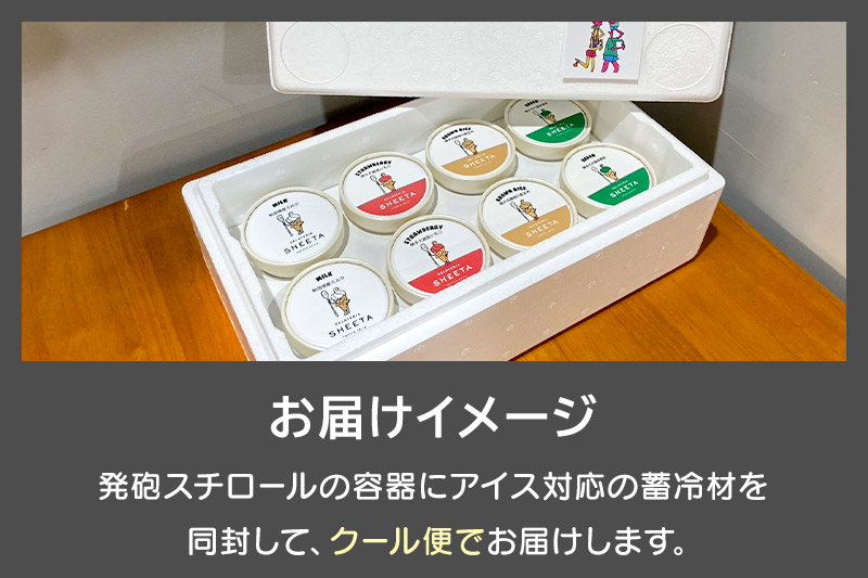 【あーまんパッケージB】ジェラート詰め合わせ（ミルク×2、いちご×2、サキホコレ×2、チョコ×2）各100g×8個