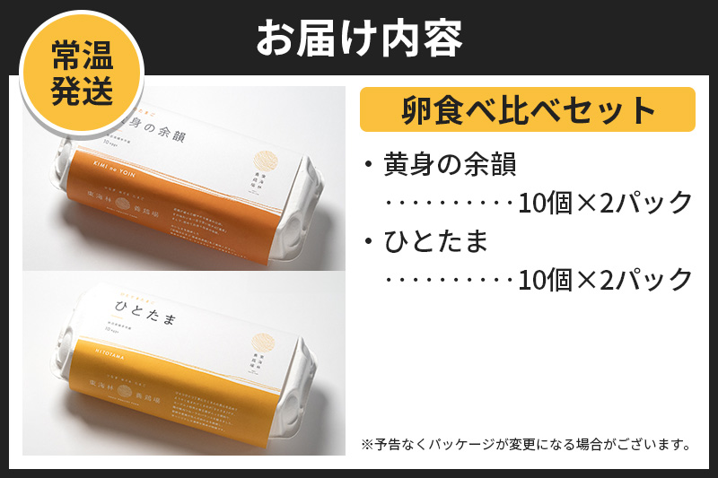 【常温発送】黄身の余韻10個×2P・ひとたま10個×2P 計40個【発送時期が選べる】1回のみお届け 卵 玉子 たまご 2種類 味比べ 食べ比べ 配送時期選べる東海林養鶏場 至福のたまご 黄身の余韻 ひとたま 玉子 タマゴ