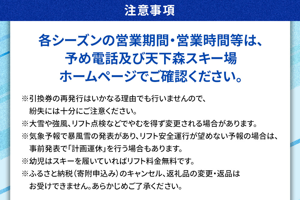 横手市天下森スキー場 スキーリフト共通1日券（小学生）引換券 ゆうパケット