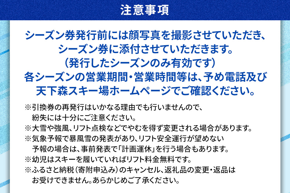 横手市天下森スキー場 スキーリフト共通シーズン券（一般）引換券 ゆうパケット