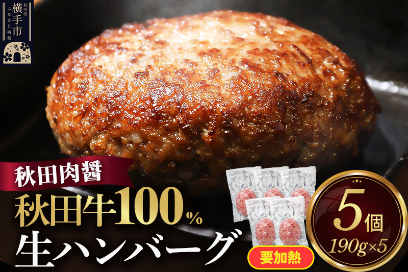 秋田牛100％ 生ハンバーグ 190g×5個 ビッグサイズ 秋田肉醤 国産牛 和牛