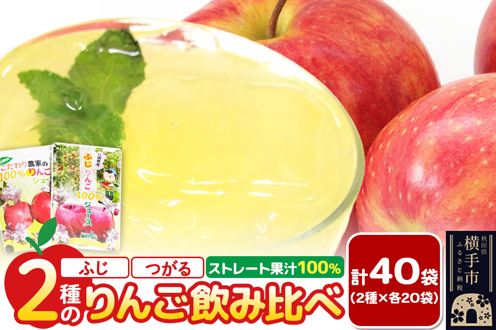 2種のりんごジュース飲み比べセット（ふじ、つがる）合計40袋（2種×各20袋）