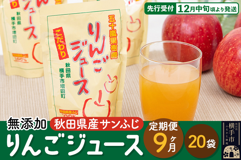 《定期便9ヶ月》無添加りんごジュース（サンふじ）20パック