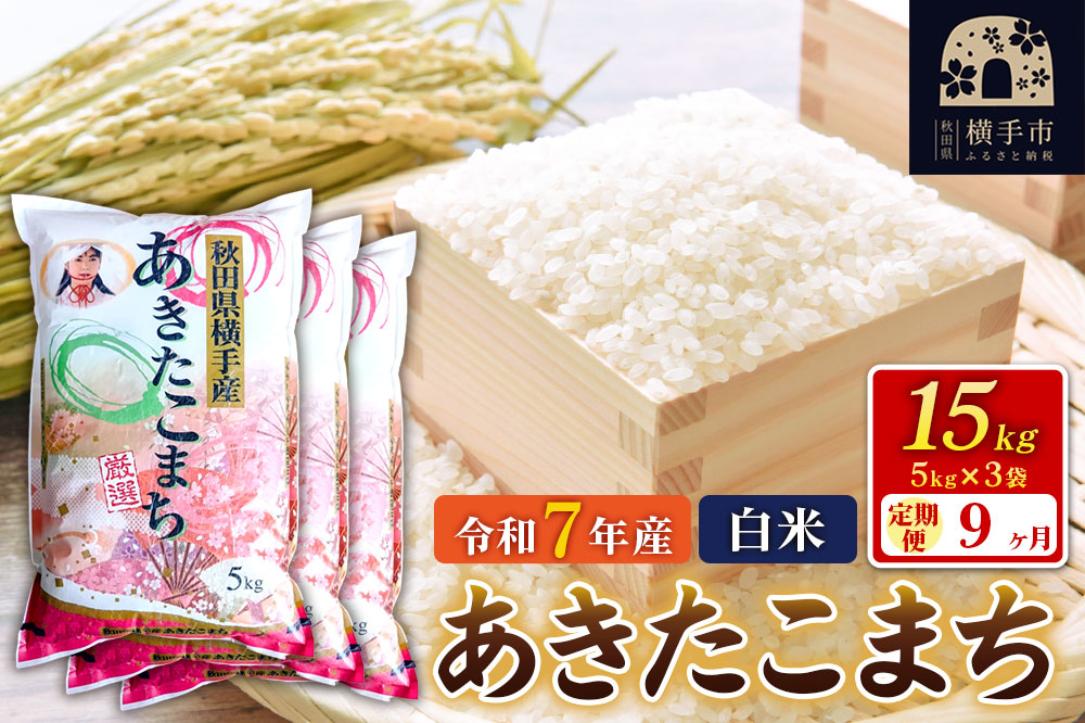 令和7年産【白米】《定期便9ヶ月》あきたこまち 15kg（5kg×3袋） 秋田県 横手市