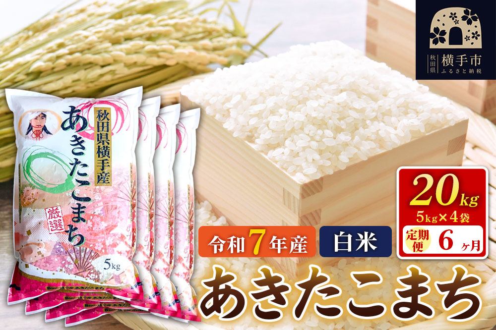 令和7年産【白米】《定期便6ヶ月》あきたこまち 20kg（5kg×4袋） 秋田県 横手市