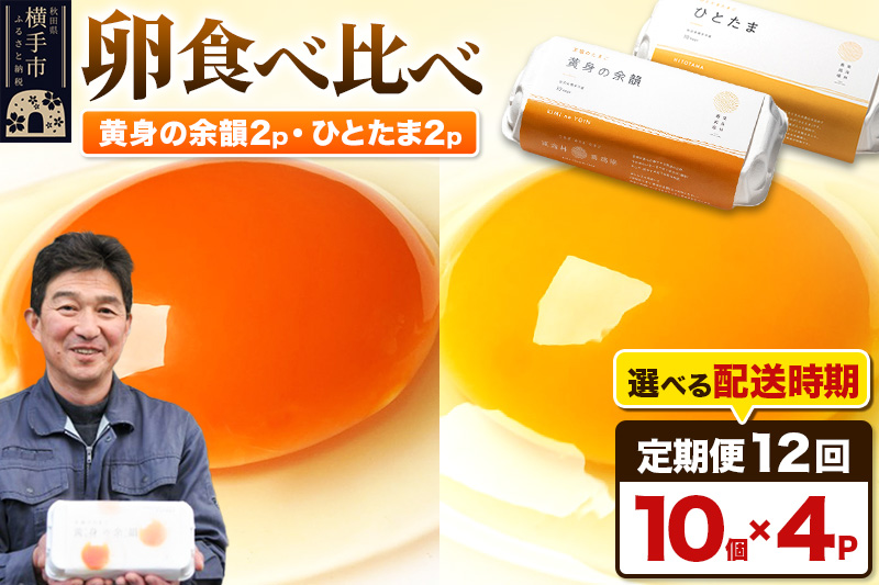 【常温発送】《定期便12ヶ月》黄身の余韻10個×2P・ひとたま10個×2P 計40個【発送時期が選べる】12か月 12ヵ月 12カ月 12ケ月 卵 玉子 たまご 2種類 味比べ 食べ比べ 開始時期選べる東海林養鶏場 至福のたまご 黄身の余韻 ひとたま 玉子 タマゴ