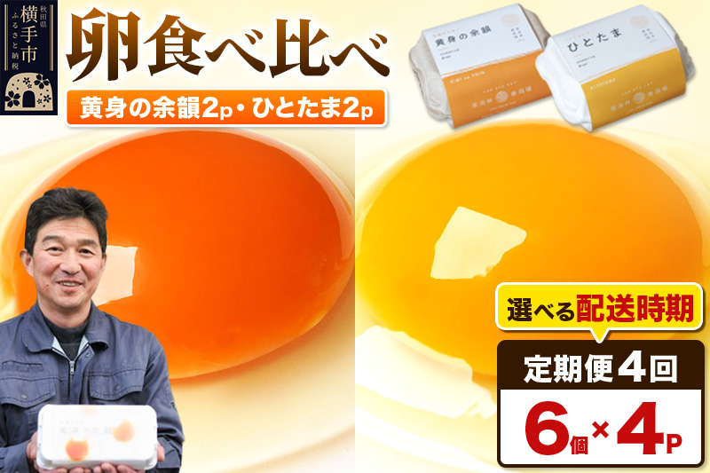 【常温発送】《定期便4ヶ月》黄身の余韻6個×2P・ひとたま6個×2P 計24個【発送時期が選べる】4か月 4ヵ月 4カ月 4ケ月 卵 玉子 たまご 2種類 味比べ 食べ比べ 開始時期選べる東海林養鶏場 至福のたまご 黄身の余韻 ひとたま タマゴ