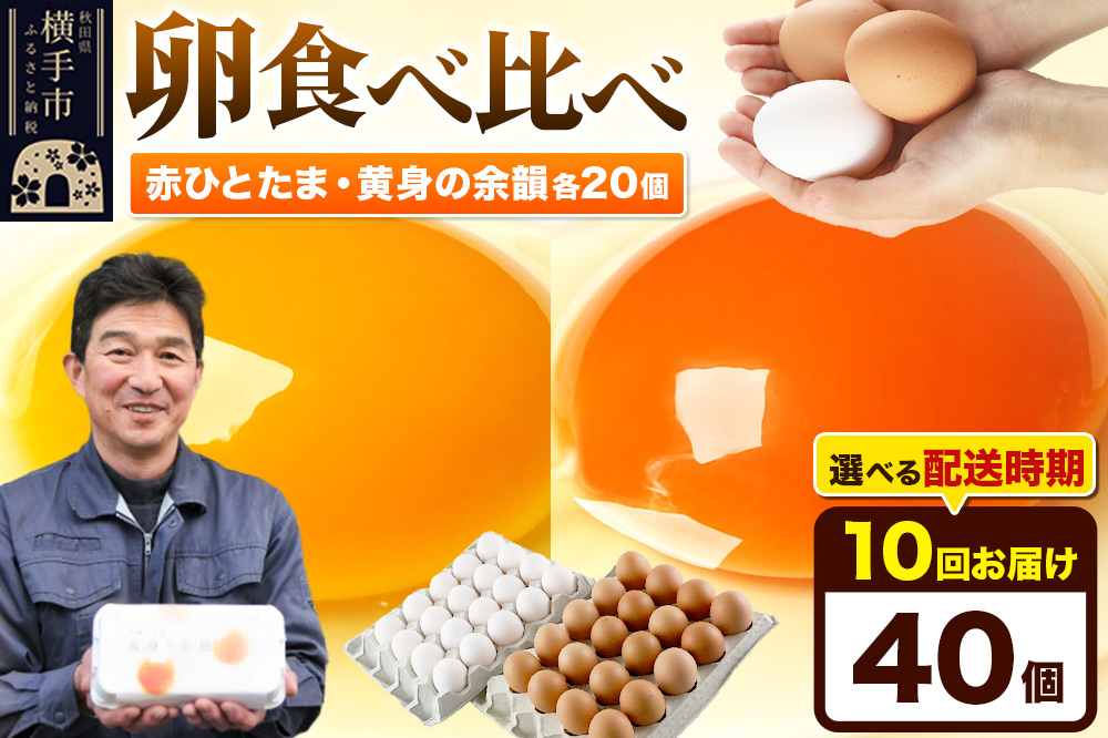 【常温発送】《定期便10ヶ月》赤ひとたま 20個・黄身の余韻 20個 計40個（業務用）【発送時期が選べる】東海林養鶏場 赤ひとたま 黄身の余韻 卵 玉子 たまご タマゴ 10か月 10ヵ月 10カ月 10ケ月 開始時期選べる