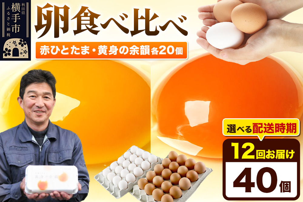 【常温発送】《定期便12ヶ月》赤ひとたま 20個・黄身の余韻 20個 計40個（業務用）【発送時期が選べる】東海林養鶏場 赤ひとたま 黄身の余韻 卵 玉子 たまご タマゴ 12か月 12ヵ月 12カ月 12ケ月 開始時期選べる