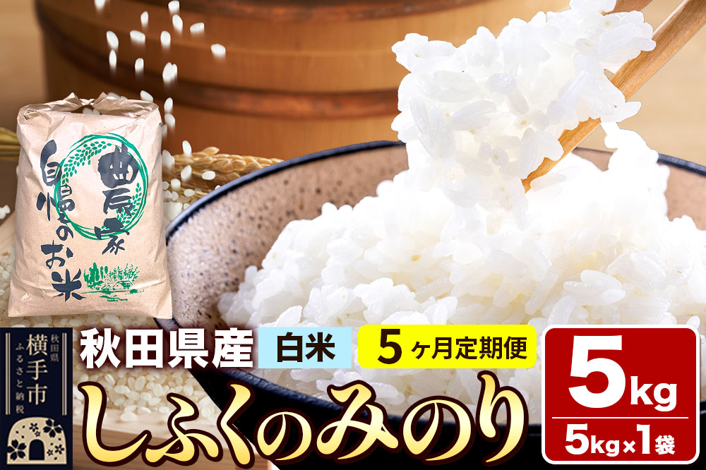 【白米】《定期便5ヶ月》令和7年産 しふくのみのり 5kg（5kg×1袋）×5回 計25kg 秋田県産 横手市
