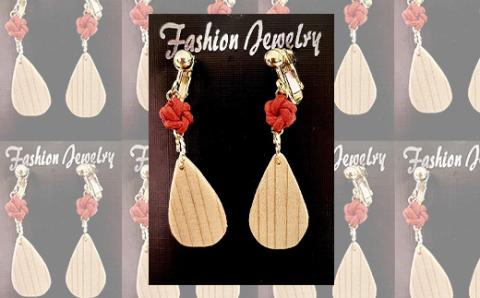 65P6003 曲げわっぱアクセサリー　雫型イヤリング