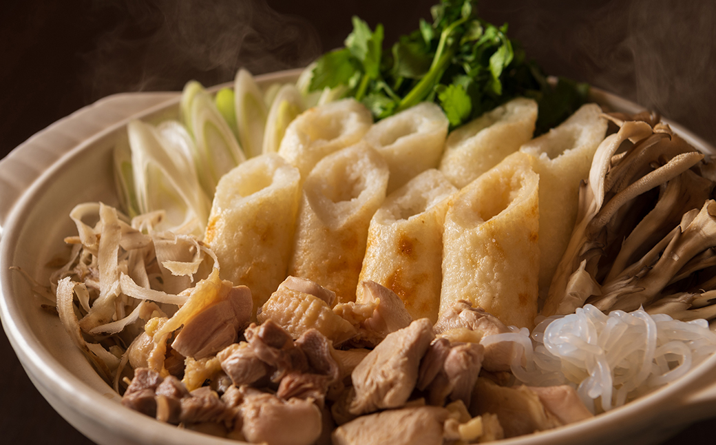 【割烹美さわ】きりたんぽ鍋セット　2～3人前と小判盆（小）紫紺のセット　195P1503