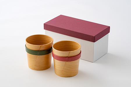225P6007 【大館曲げわっぱ】リングカップ赤・緑セット 【配送日指定不可】