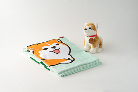 165P7308 秋田犬マサル　ぬいぐるみ座りＭサイズ＆タオルケット