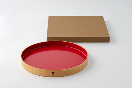 80P6007 【大館曲げわっぱ】丸盆(尺)内朱