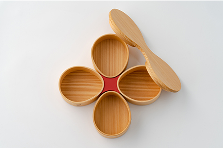 365P6001 【大館曲げわっぱ】花 二段（朱）