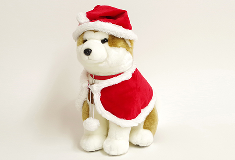180P7301 【サンタver】秋田犬マサルぬいぐるみ座りLサイズ