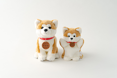 105P7302 秋田犬マサル　ハンドパペット＆ぬいぐるみ　座りＭサイズセット