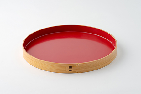 80P6007 【大館曲げわっぱ】丸盆(尺)内朱