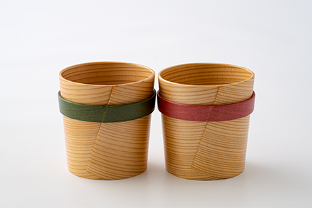 225P6007 【大館曲げわっぱ】リングカップ赤・緑セット 【配送日指定不可】