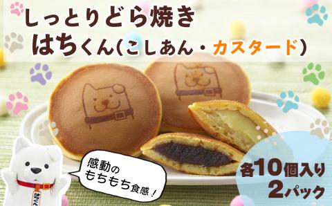 60P5606　冷凍しっとりどら焼きはちくん2種セット（こしあん・カスタード）10個入り×各１パック計20個