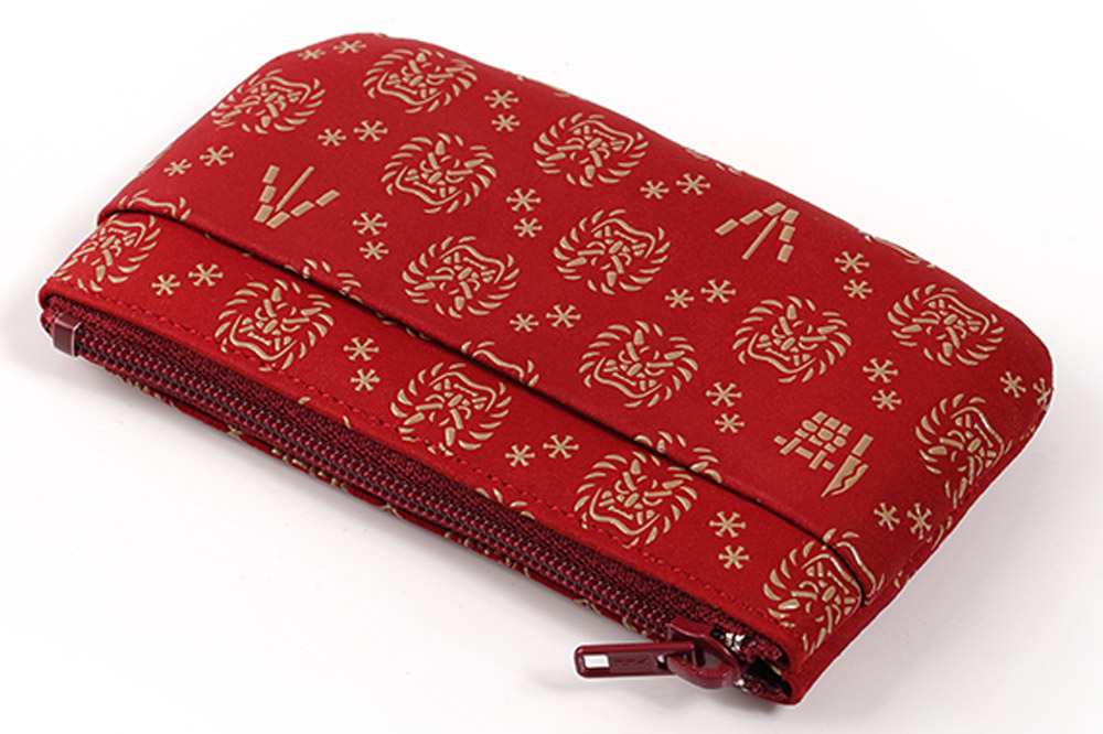 なまはげ館オリジナルデザイン印伝 小銭入れ（ファスナー・赤） 和柄