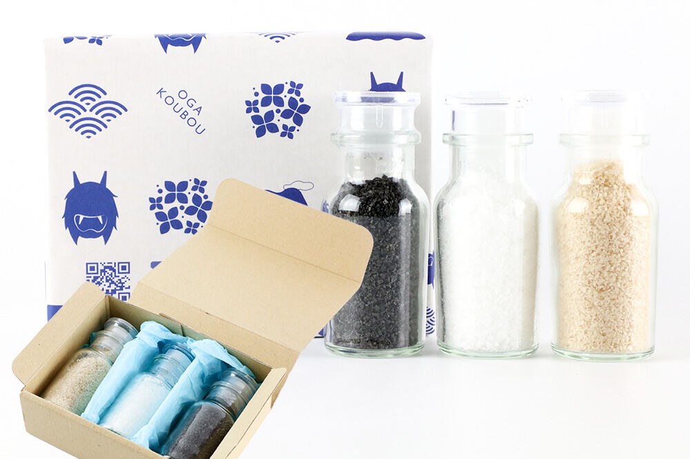 【塩 男鹿工房】男鹿塩ボトル3種セット 35g×3本 秋田県 男鹿市 [塩 藻塩 竹炭 まろやか うまみ 調味料 男鹿工房 海塩 平釜]