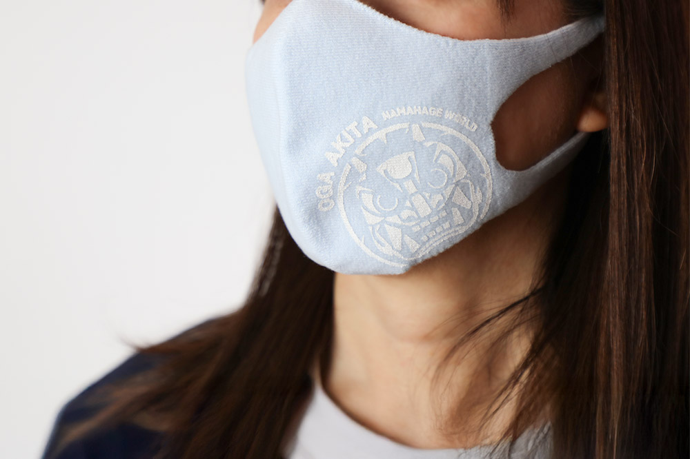 なまはげニットマスク オーガニックコットン（ブルー）日本製 秋田県 男鹿市 なまはげプリント入り