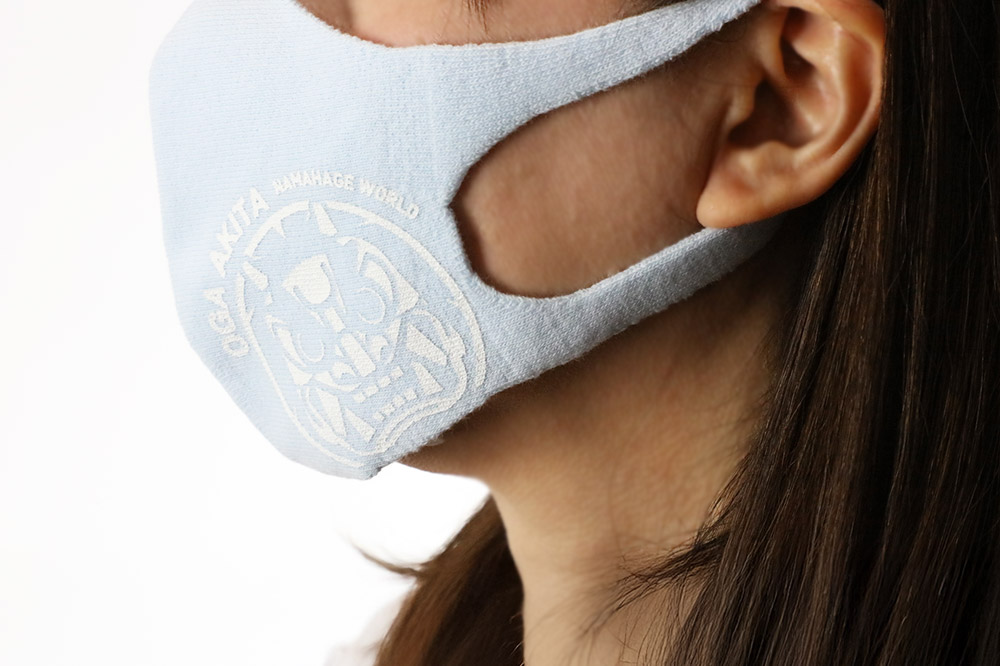 なまはげニットマスク オーガニックコットン（ブルー）日本製 秋田県 男鹿市 なまはげプリント入り