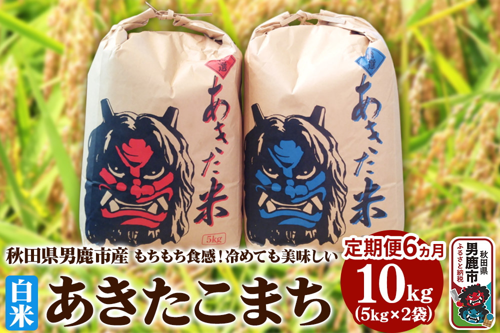 米 【定期便6ヶ月】令和7年産 あきたこまち 精米 10kg（5kg×2袋）6ヶ月連続発送（合計 60kg）秋田県 男鹿市