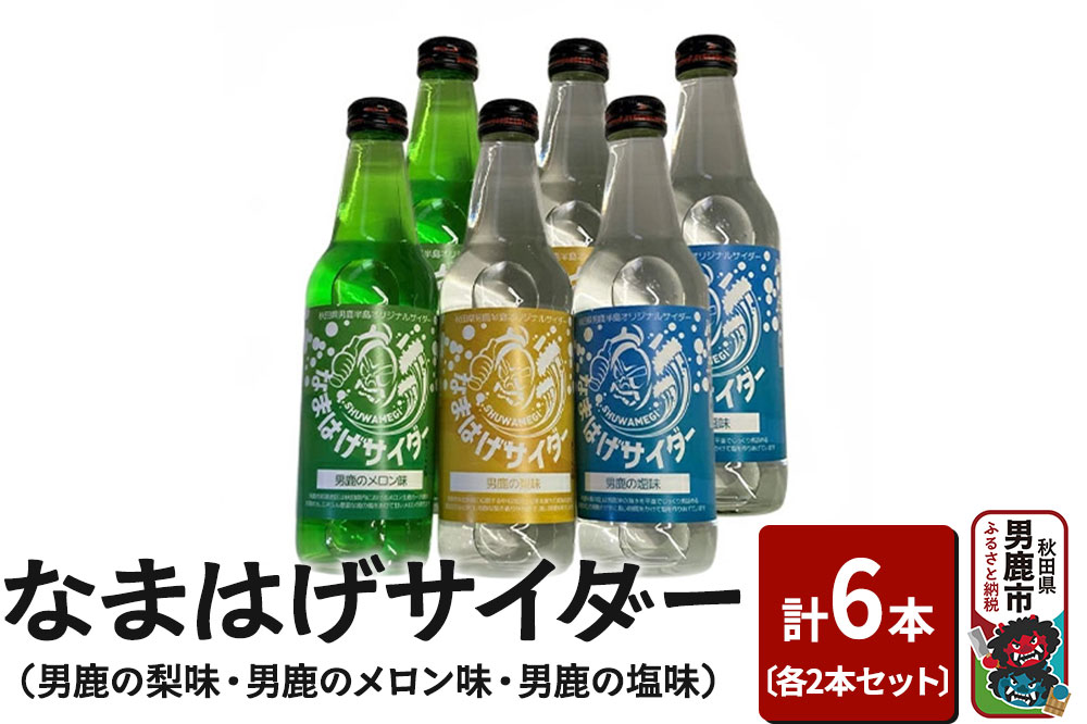 なまはげサイダー（男鹿の梨味・男鹿のメロン味・男鹿の塩味）各2本セット（合計6本）ご当地サイダー