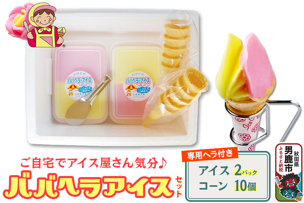 ババヘラ・アイスセット [タッパアイス2パック（1,000ml×2）、コーン10個、専用ヘラ1個]【進藤冷菓】ご当地アイス