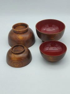 拭き漆木目うどん椀と汁椀セット【丸利漆工所】[D2-5701]