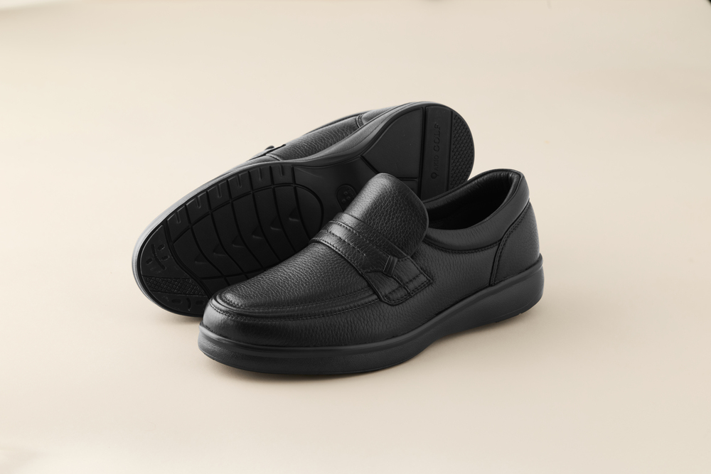 AKIO GOLF 5011 4E BL(クロ) 柔らかい鹿革使用 25.0cm オーソライト エクストラライトラバー付きEVA 黒 靴 シューズ ゴルフ メンズ 鹿革 本革 革靴 紳士靴【（株）アキオ製靴】[F15901-3]