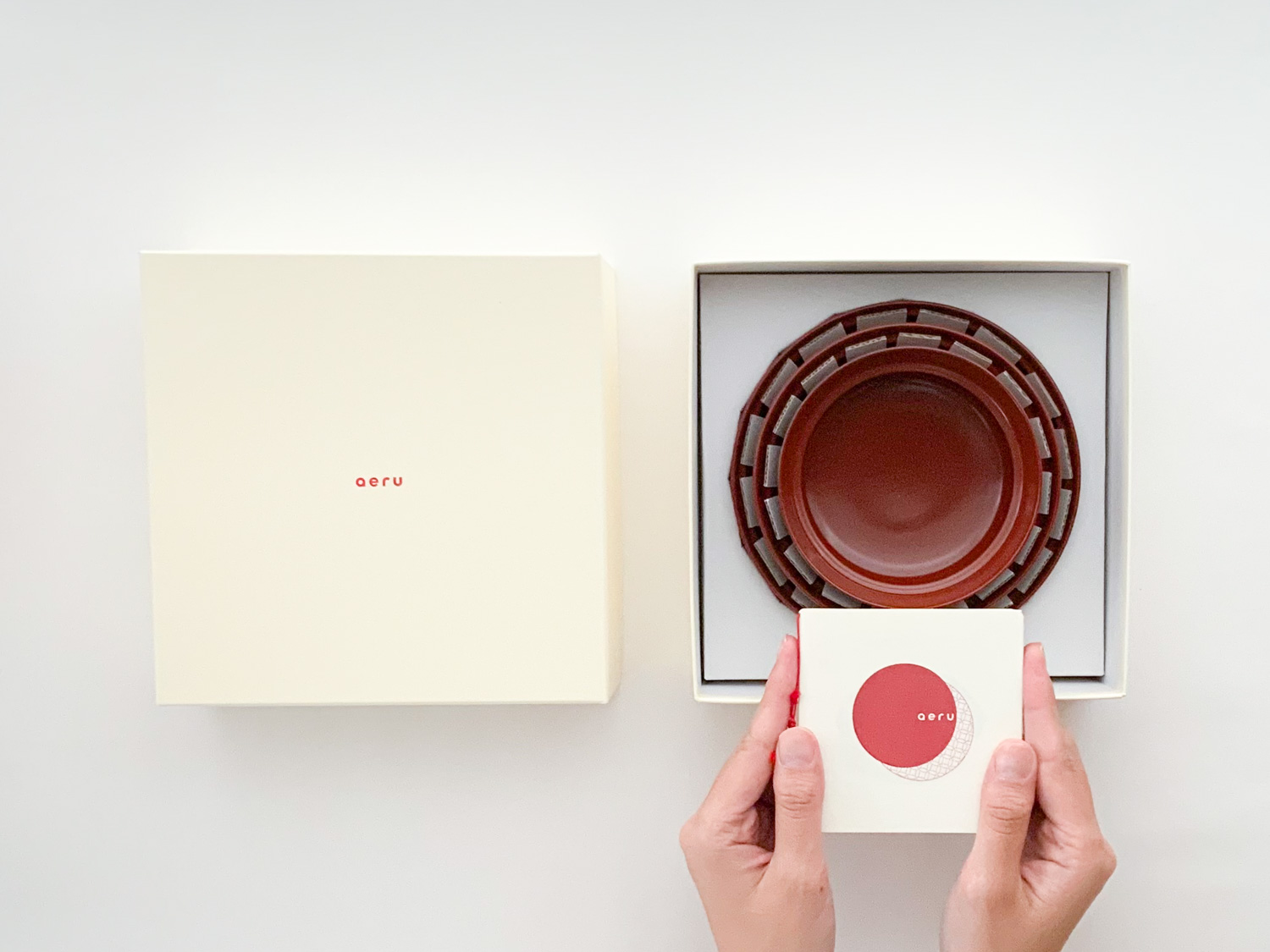 aeru 川連漆器のこぼしにくい器 3点セット べんがら【(株)和える】[F15601]